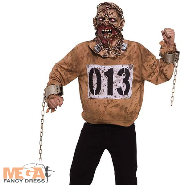 Men's Halloween Horror Zombie Convict Deluxe Chain Head Costume