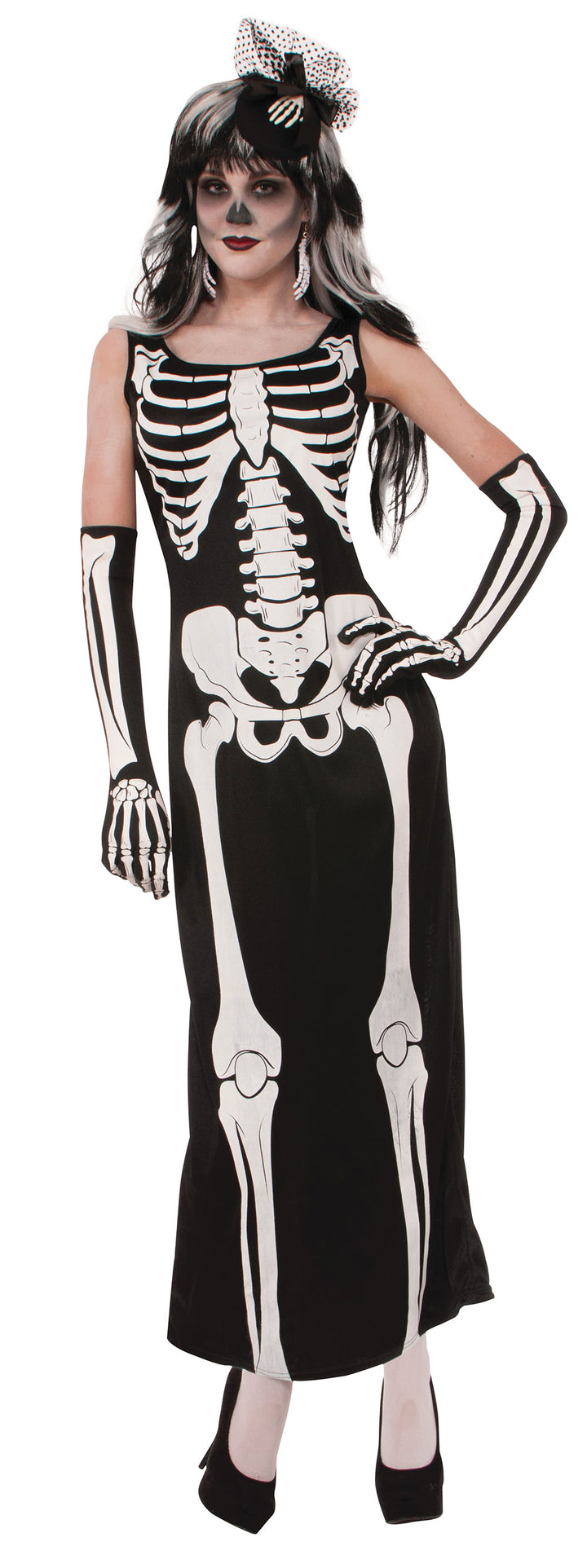Skeleton Long Dress Ladies Costume Spooky Outfit