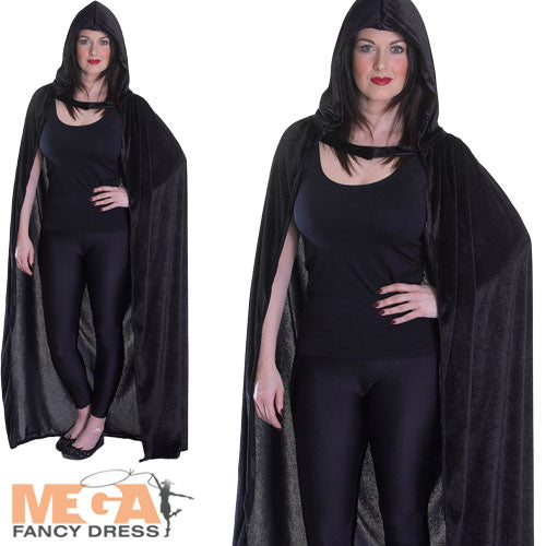 Velvet Black Hooded Adults Cloak Mysterious Costume