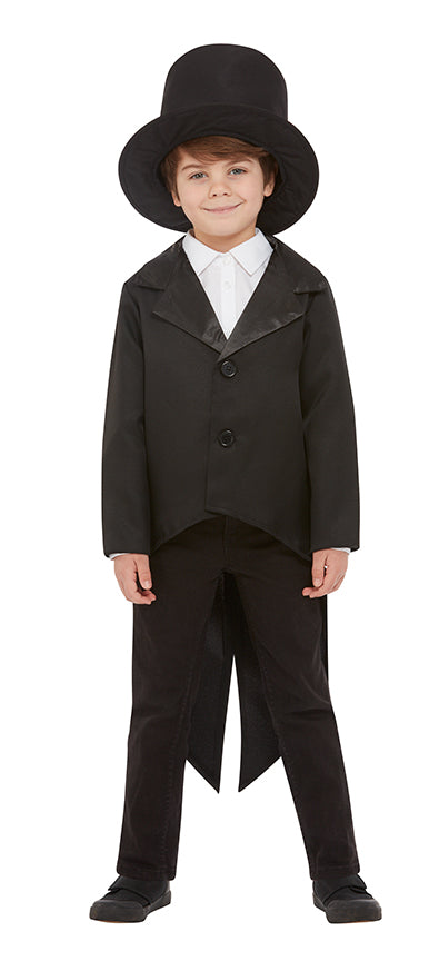 Kids Black Tail Coat & Top Hat Formal Costume Kit