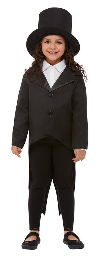 Kids Black Tail Coat & Top Hat Formal Costume Kit