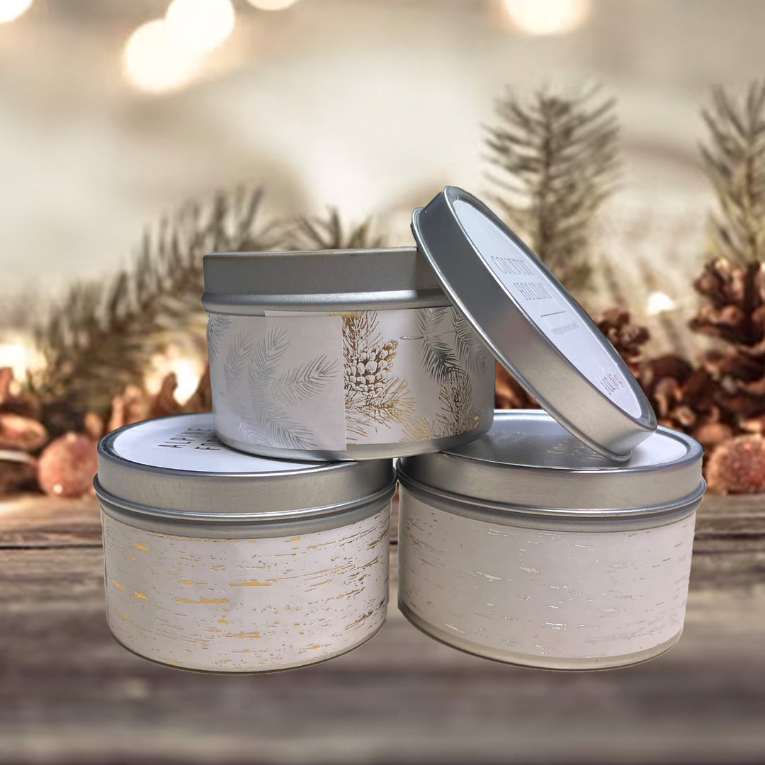 3 Pack Gold Leaves Christmas Scented Candles Alpine Forest