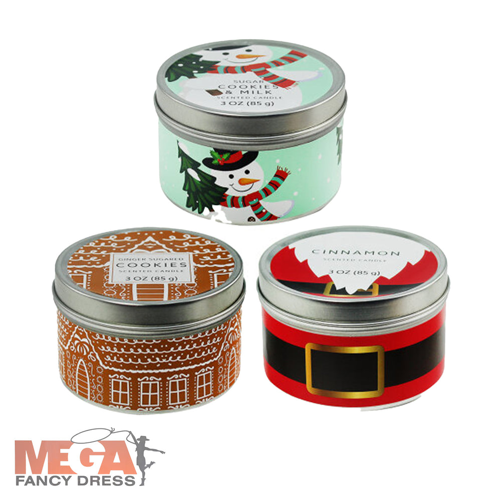 3 Tin Whimsy Christmas Scented Candles Festive Gift Set