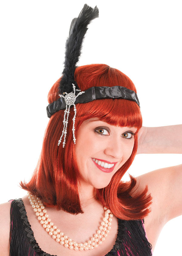 Black Flapper Headband and Feathers