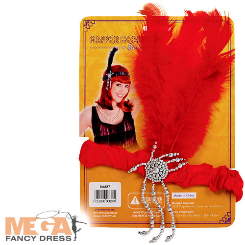 Red Flapper Headband and Feathers