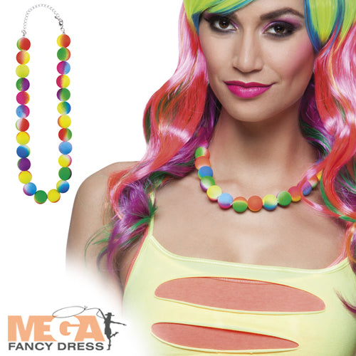 Adults Fusion Necklace 1980s Colourful Fancy Dress Rainbow Jewellery Costume