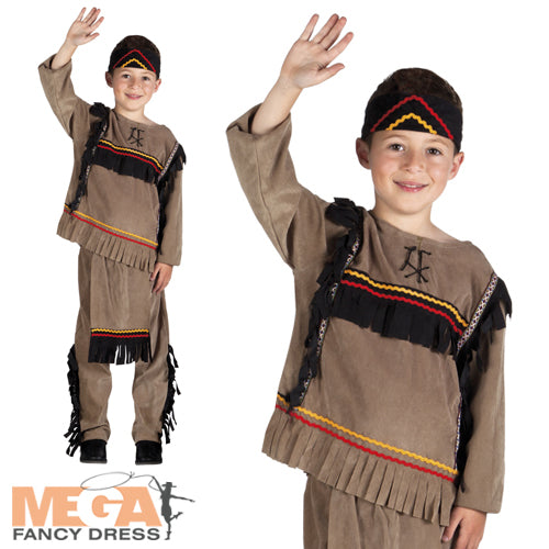 Boys Red Indian Native American Wild Western Book Day Fancy Dress Costume