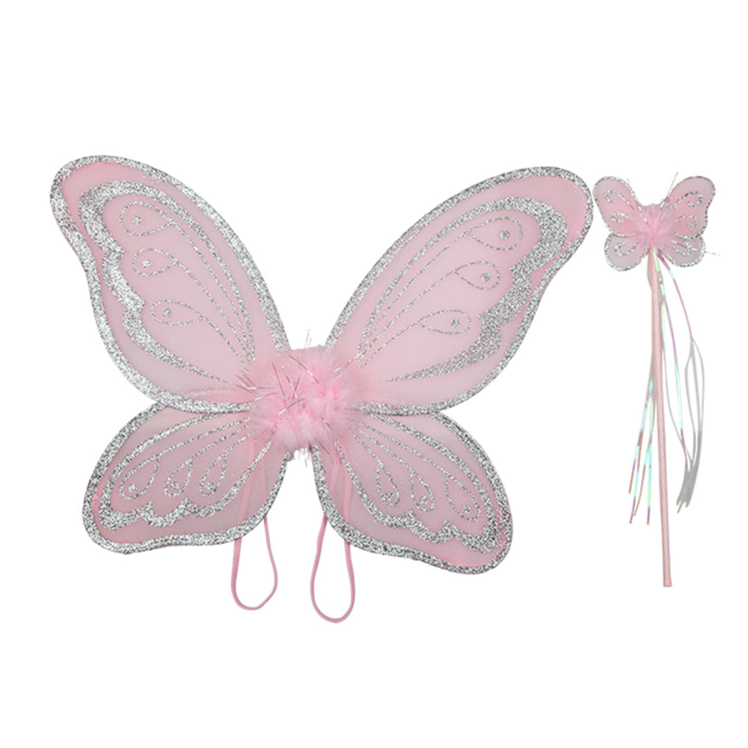 Girls Tinkerbell Pink Fairy Wings & Wand Costume Accessory