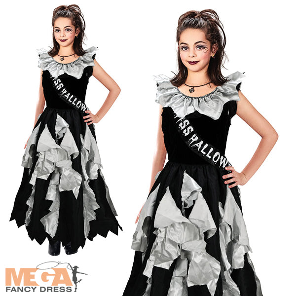 Girls Zombie Prom Queen Halloween Horror Fancy Dress Costume