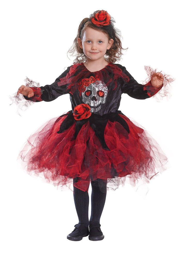 Girls Skull Tutu Halloween Skeleton Rose Fancy Dress Costume