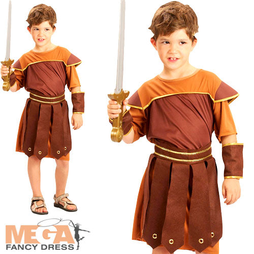 Boys Roman Soldier Ancient Greek Grecian Fancy Dress Costume 4-12