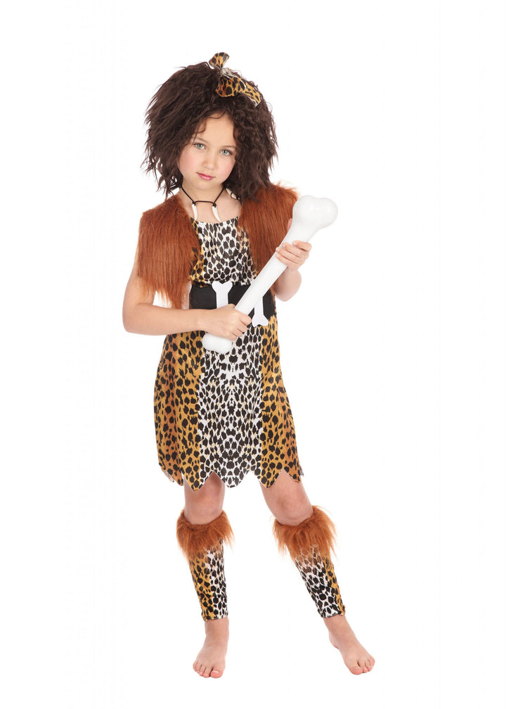 Kids Cavegirl + Wig Prehistoric Caveman Girls Book Day Costume