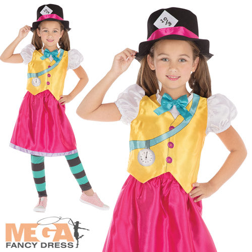 Girls Mad Hatter Wonderland Fairy Tale World Book Day Fancy Dress Costume