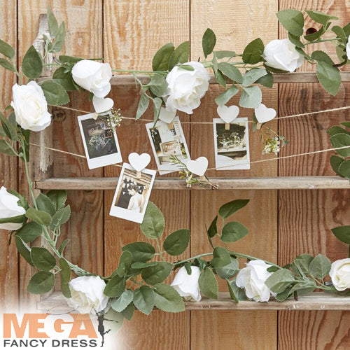 White Rose Artificial Foliage Garland Event Decor