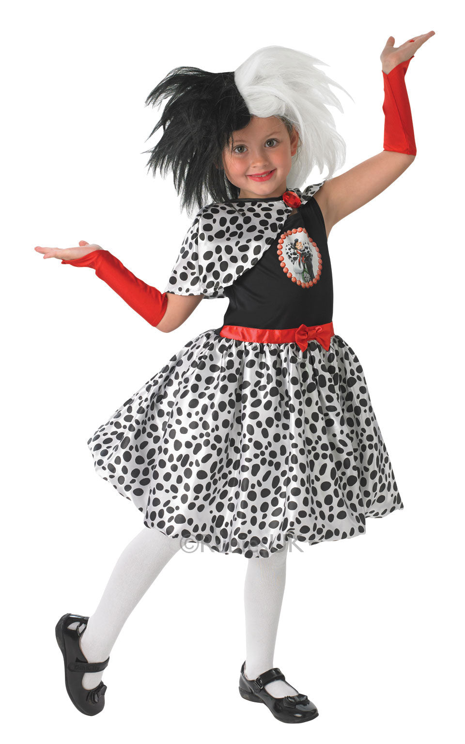 Girls Cruella De Vil Fancy Dress Halloween Book Character Costume