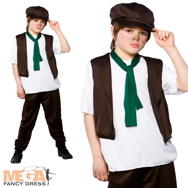 Boys Victorian Poor Oliver Twist Fancy Dress Costume with Hat