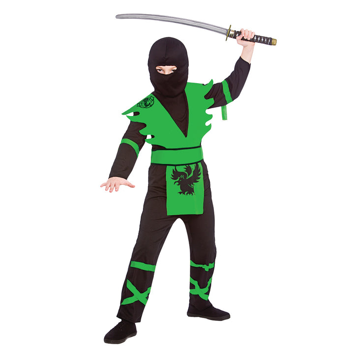 Boys Green Ninja Assassin Warrior Fancy Dress Costume