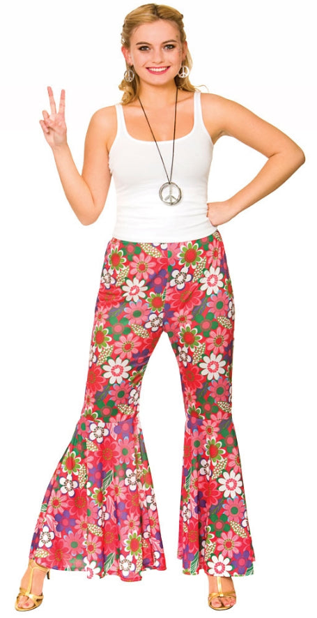 Ladies Flower Power Hippie 60s 70s Trousers Costume