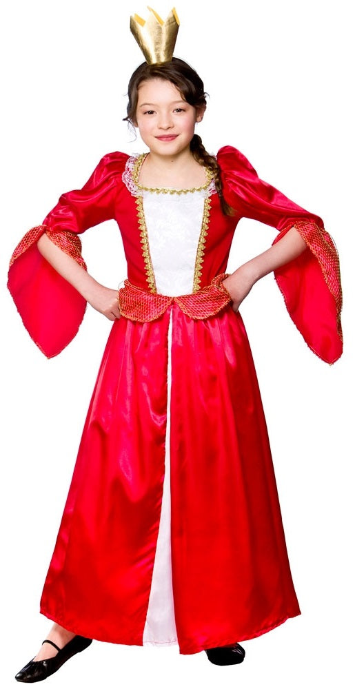 Girls Royal Medieval Queen Fairytale Costume with Crown