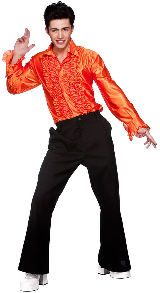Men's Orange Disco Ruffle 70s Shirt