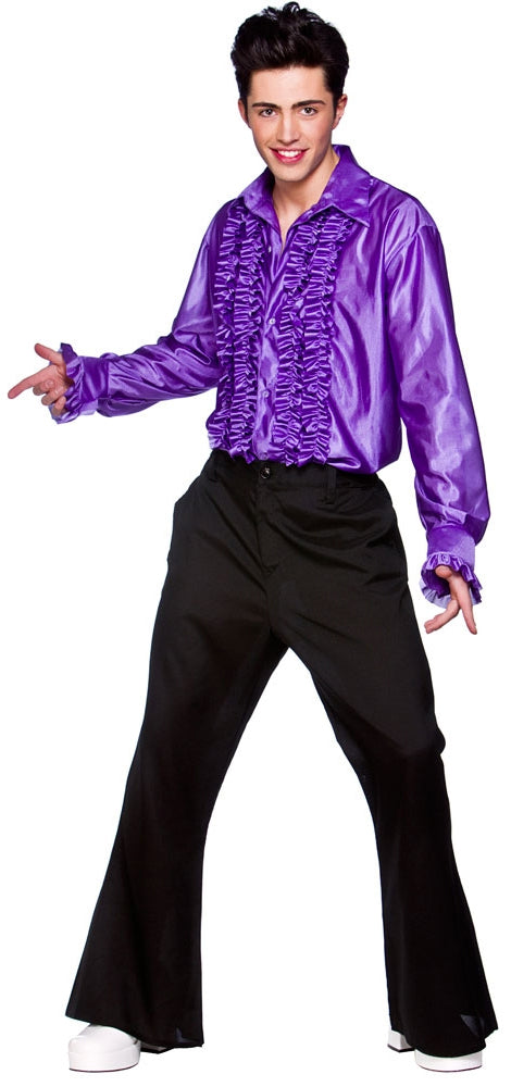 Adult Purple Disco Ruffle 70s Shirt