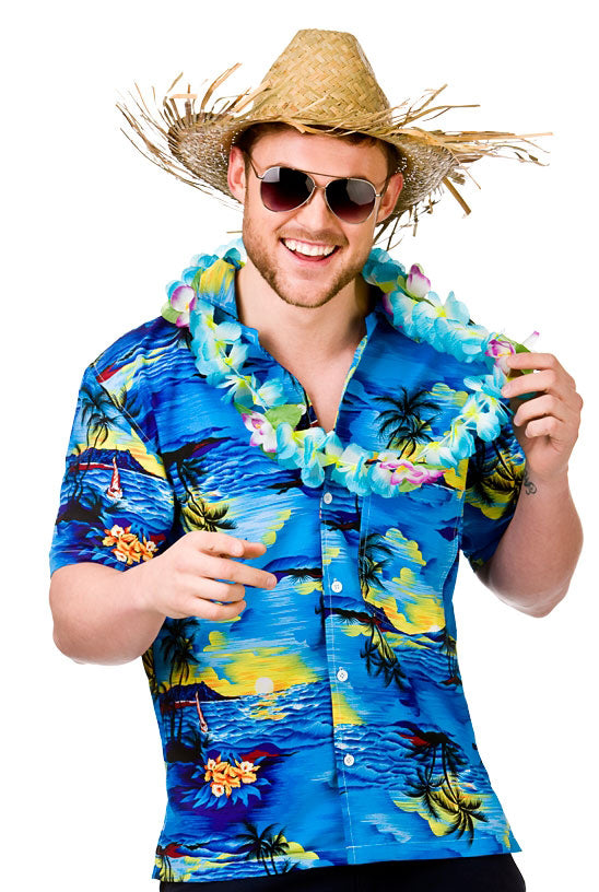 Hawaiian Blue Palm Trees Tropical Shirt Costume