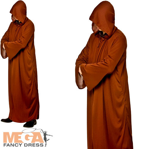 Brown Hooded Mens Robe Mysterious Attire
