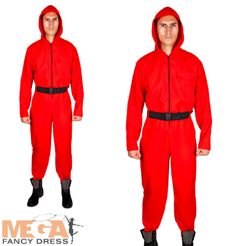 Mens Red Hooded Jumpsuit Costume – Mega Fancy Dress UK