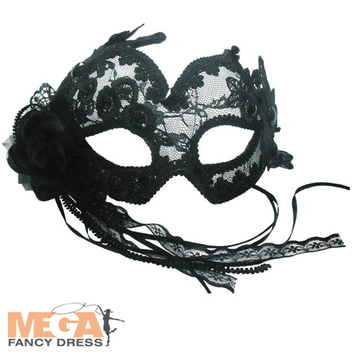 Transparent Flowery Black Eye Mask Delicate Masquerade Accessory