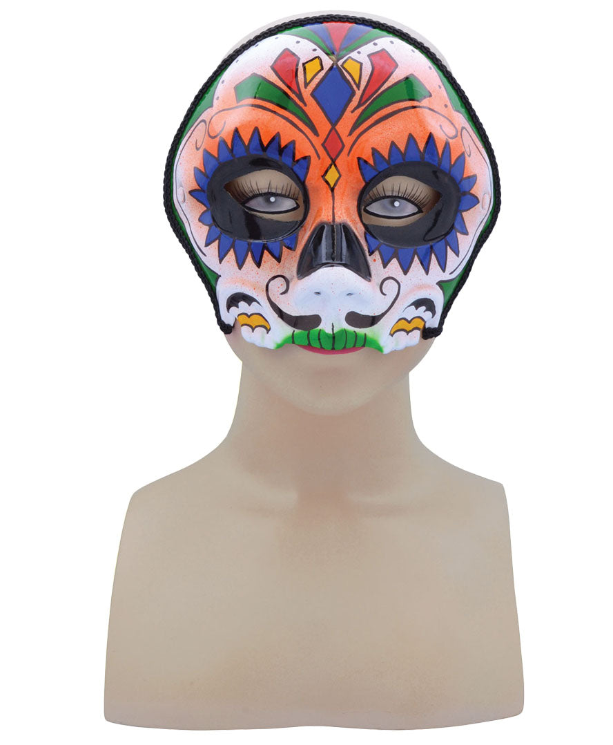 Orange Sugar Skull Mask Festive Day of the Dead Accessory