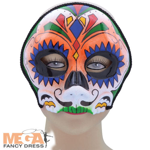 Orange Sugar Skull Mask Festive Day of the Dead Accessory