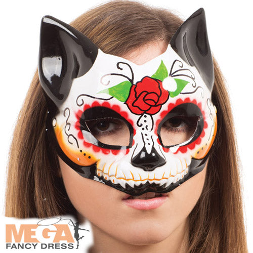 Day of the Dead Kitty Mask Whimsical Celebration Accessory