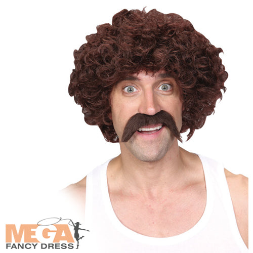 Men's Funny Athlete 118 Runner Costume Wig & Tash Set