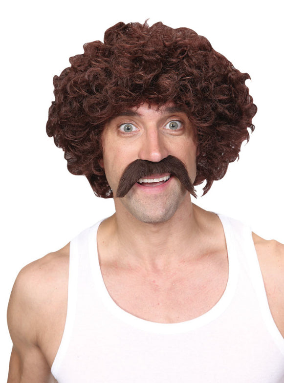 Men's Funny Athlete 118 Runner Costume Wig & Tash Set