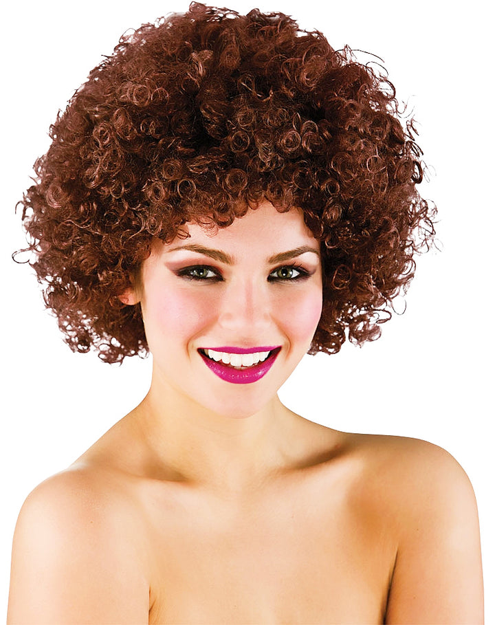 Adults 70s Brown Funky Afro Wig 1970s Retro Fancy Dress Costume Accessory