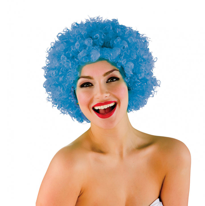 Ladies Funky Afro Blue Wig 70s Disco 80s Fancy Dress Costume Accessory