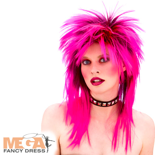 Pink 80s Rocker Adults Wig