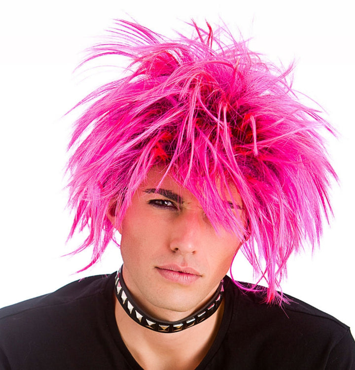 Adults 80s Pink Punk Rock Wig 1980s Costume