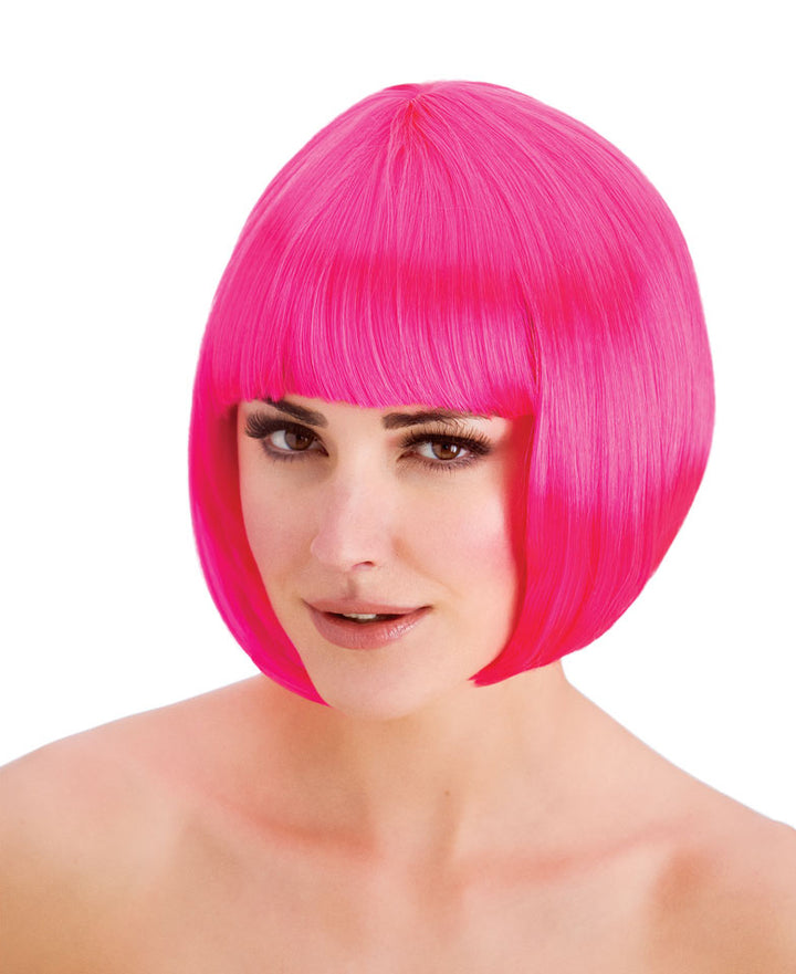 Ladies Halloween Short Hot Pink Diva Bob Wig Fancy Dress Costume Accessory