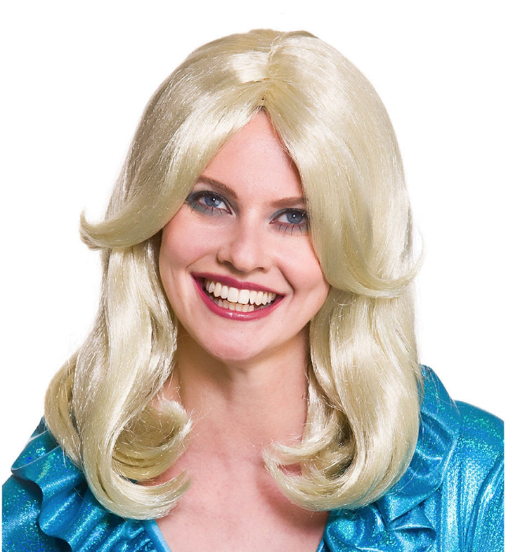 Ladies Blonde 70s Flick Wig Disco Diva Fancy Dress Costume Accessory