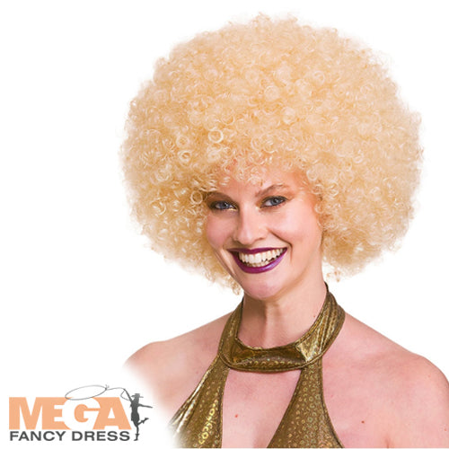 Ladies Giant Blonde Afro 1970s Disco Wig Fancy Dress Costume Accessory