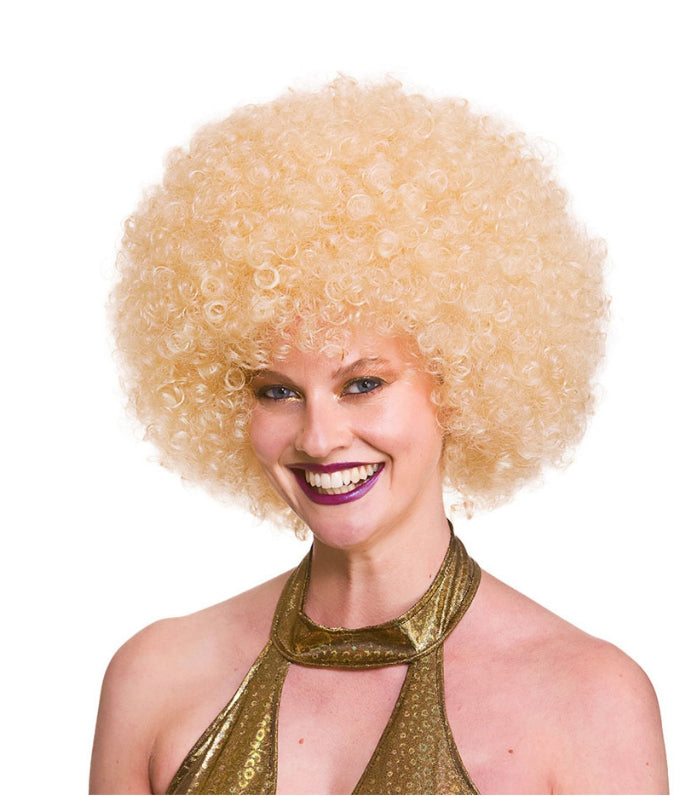 Ladies Giant Blonde Afro 1970s Disco Wig Fancy Dress Costume Accessory