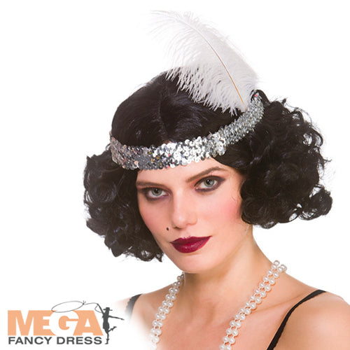 Ladies Black Curly Flapper Wig 1920s Gatsby Fancy Dress Costume