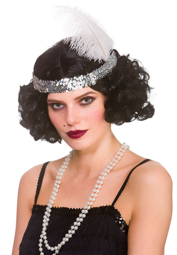 Ladies Black Curly Flapper Wig 1920s Gatsby Fancy Dress Costume