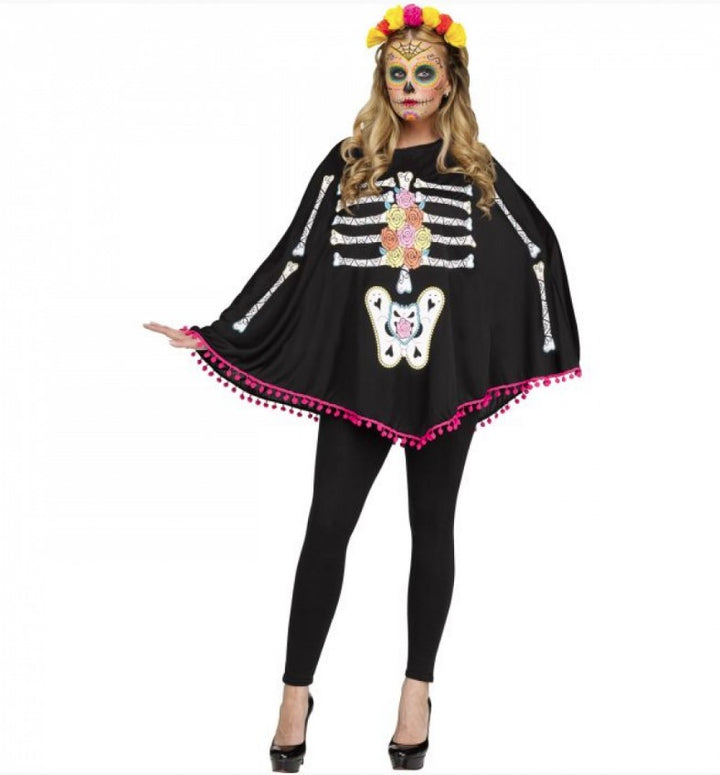 Adults Day Of The Dead Halloween Poncho Costume