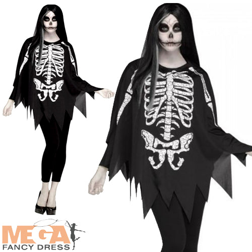 Adults Skeleton Halloween Poncho Costume
