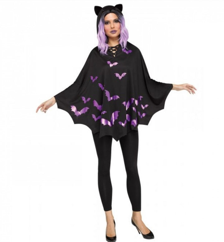 Adults Purple Bat Poncho Halloween Cape Costume Accessory