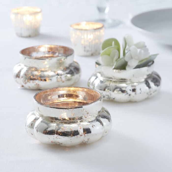 Large Frosted Tealight Holder, Silver Home Decoration