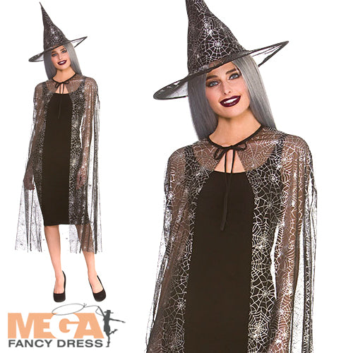 Shimmering Spider Web Witch Cape & Hat