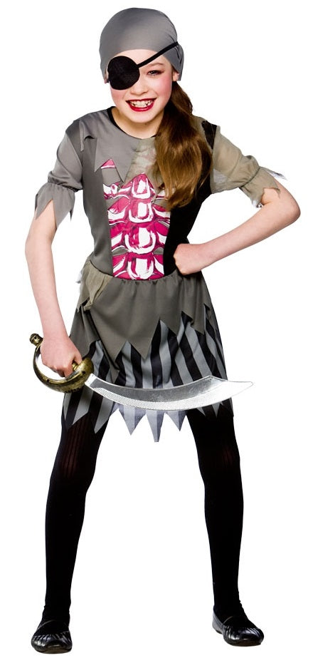 Girls Zombie Pirate Halloween Fancy Dress Costume